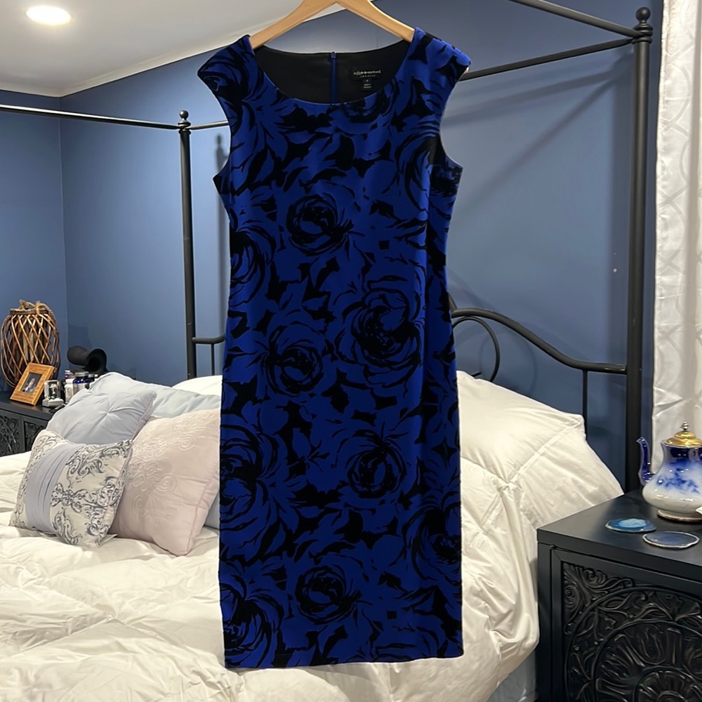 Cobalt blue & black velvet sheath